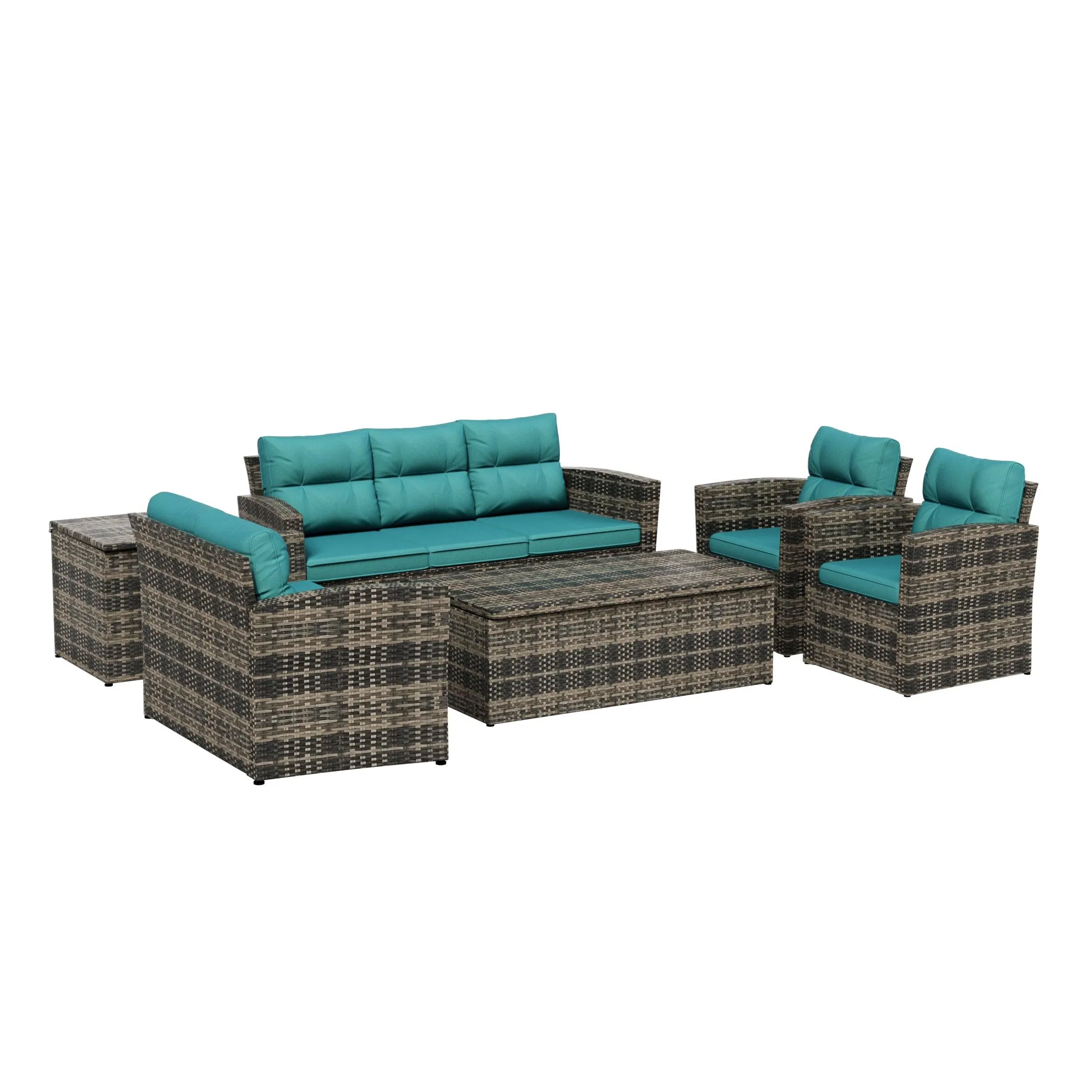 Maldives 6-Piece Set Outdoor Patio Conversation Sofa Set Brown PE Rattan