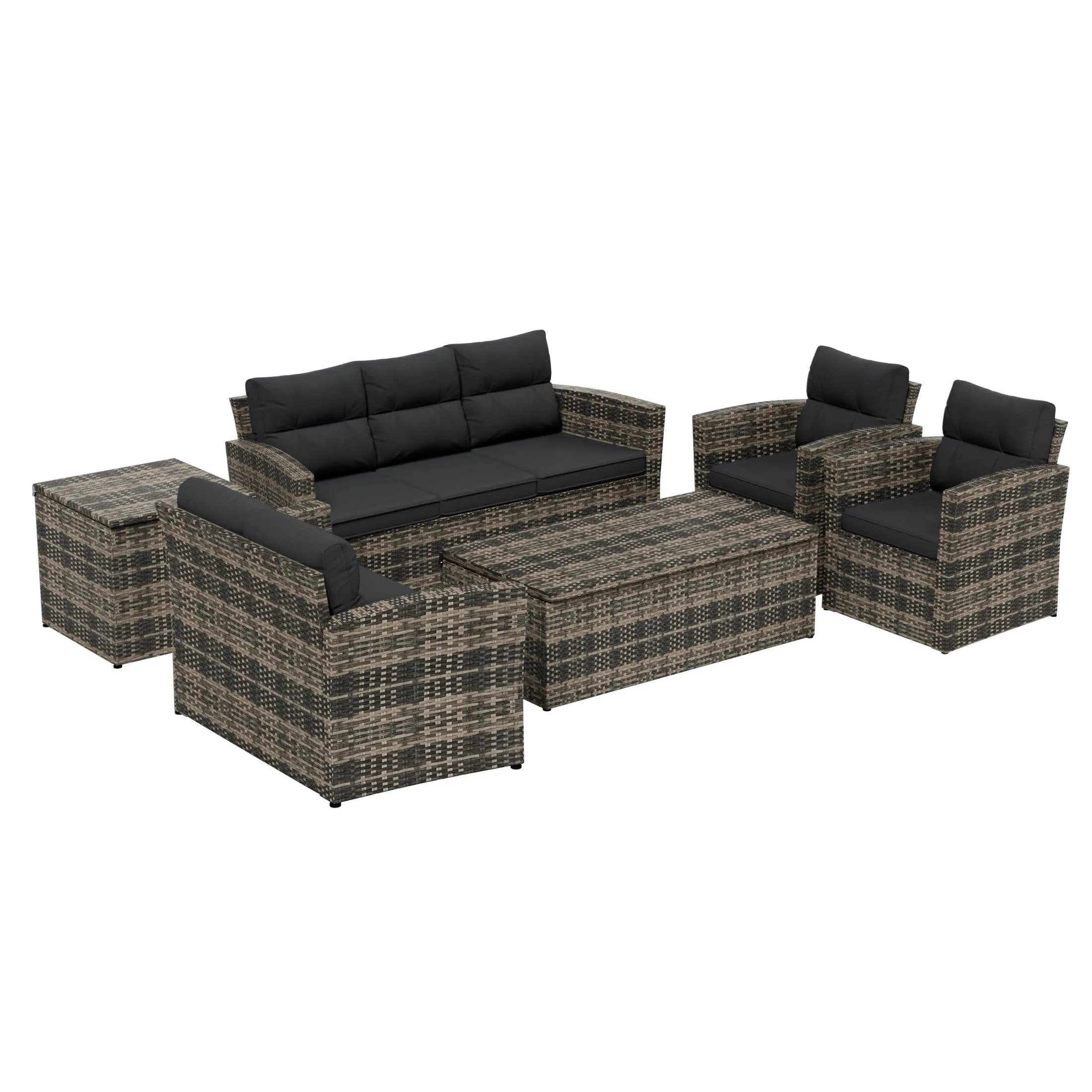 Maldives 6-Piece Set Outdoor Patio Conversation Sofa Set Brown PE Rattan