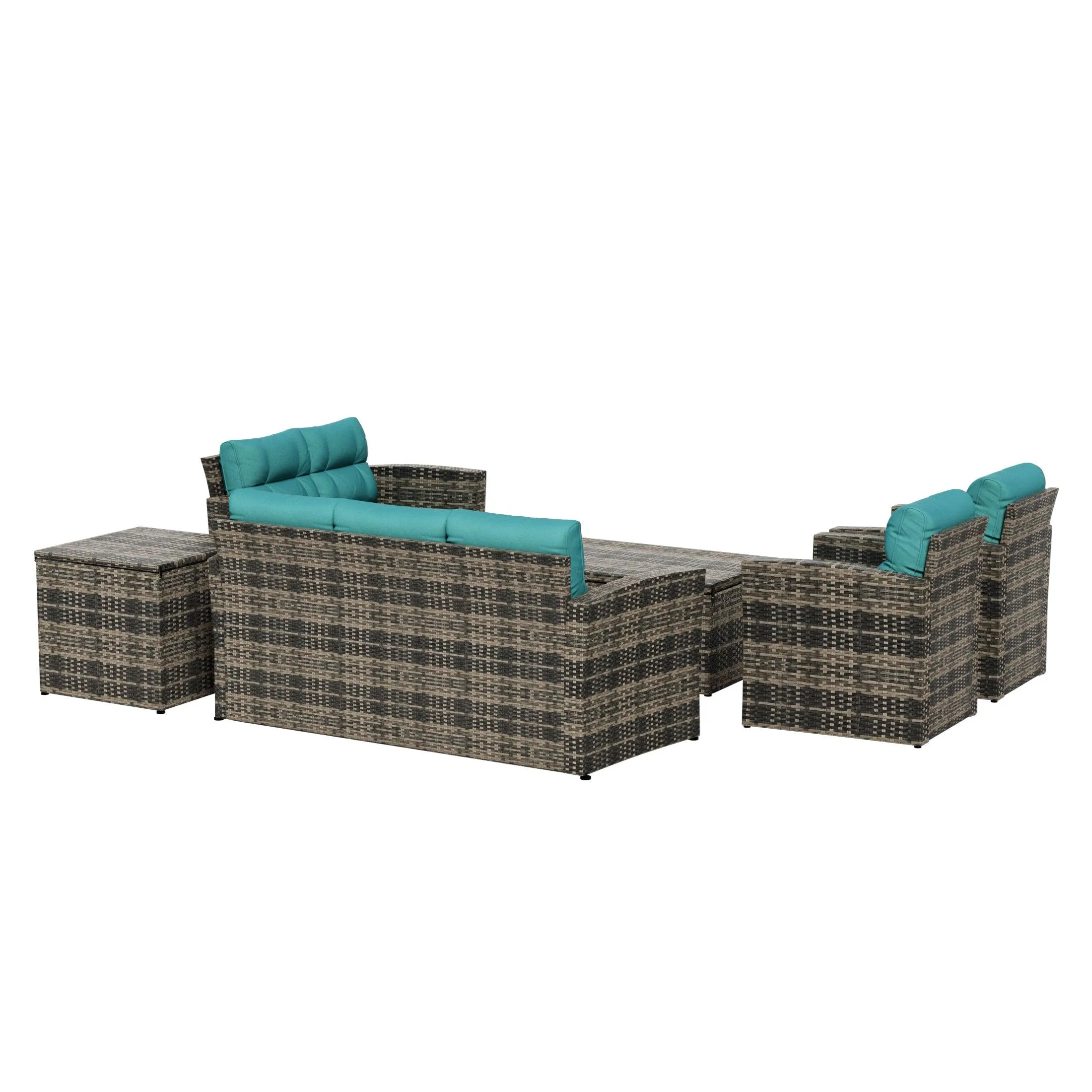 Maldives 6-Piece Set Outdoor Patio Conversation Sofa Set Brown PE Rattan