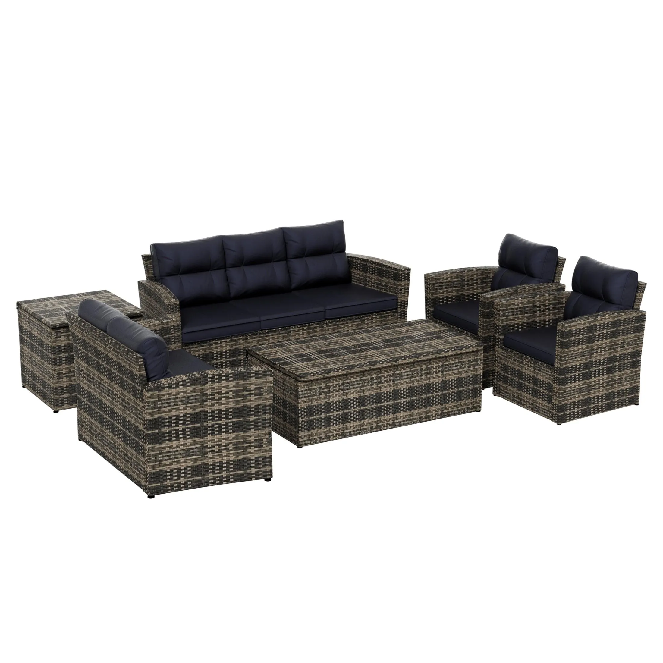 Maldives 6-Piece Set Outdoor Patio Conversation Sofa Set Brown PE Rattan