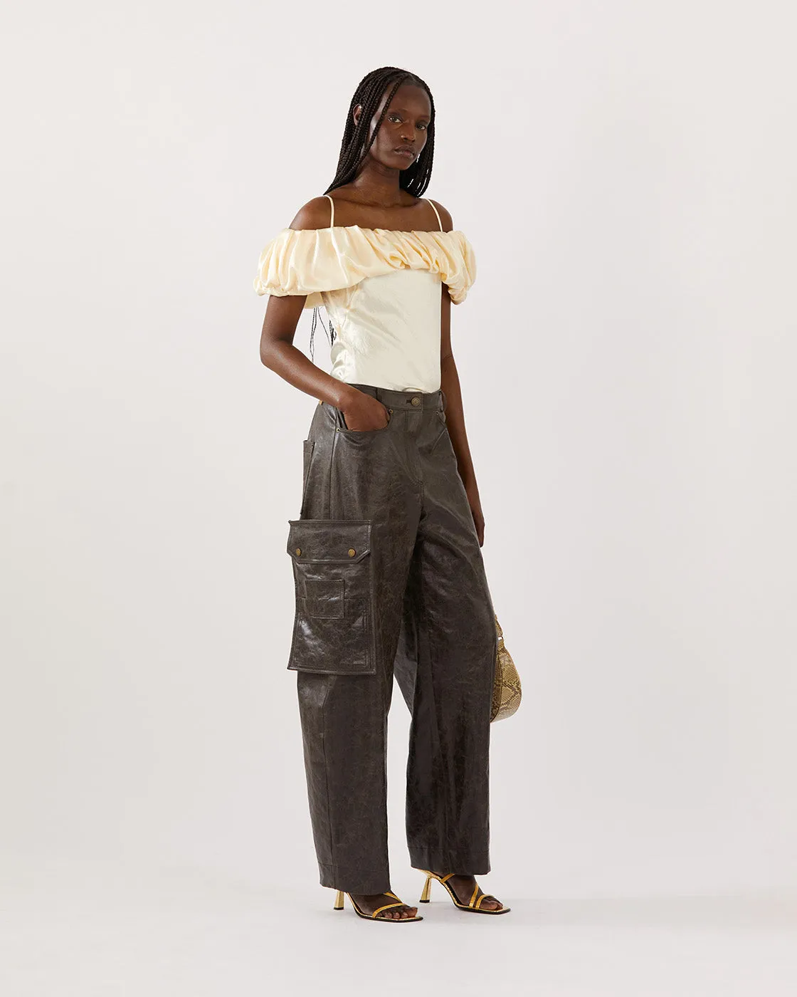 Margot Trousers Faux Leather Distressed Brown