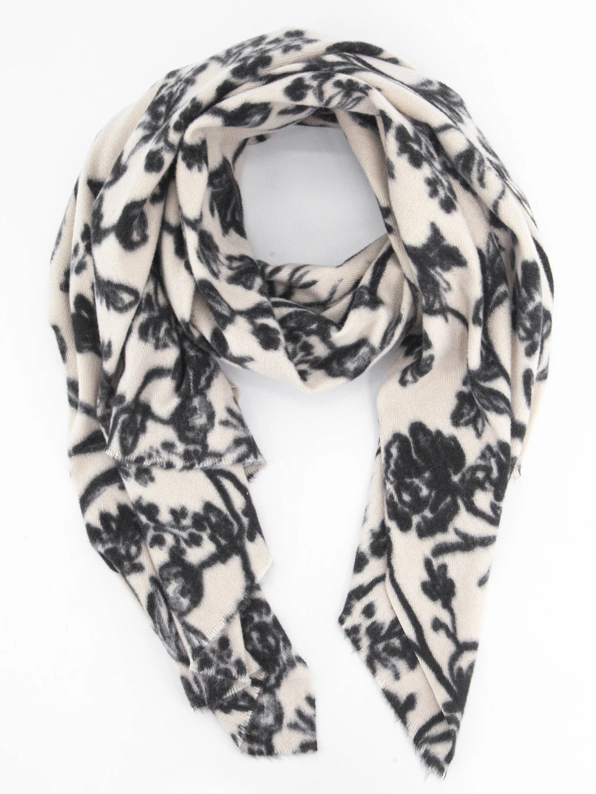 Melanie Midweight Scarf - Cream, Vintage Floral