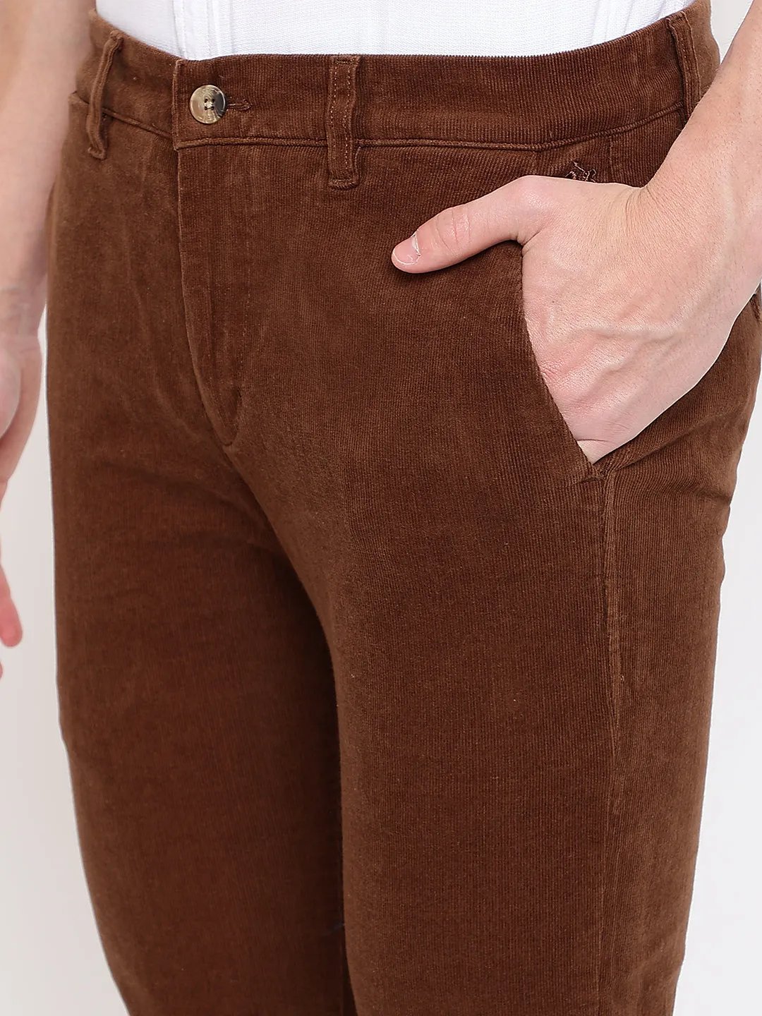 Men's Casual Flat front Brown Corduroy Trousers