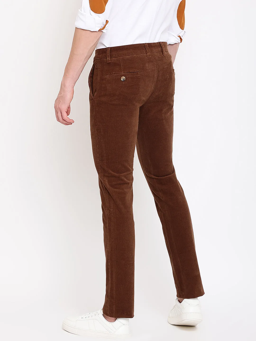 Men's Casual Flat front Brown Corduroy Trousers