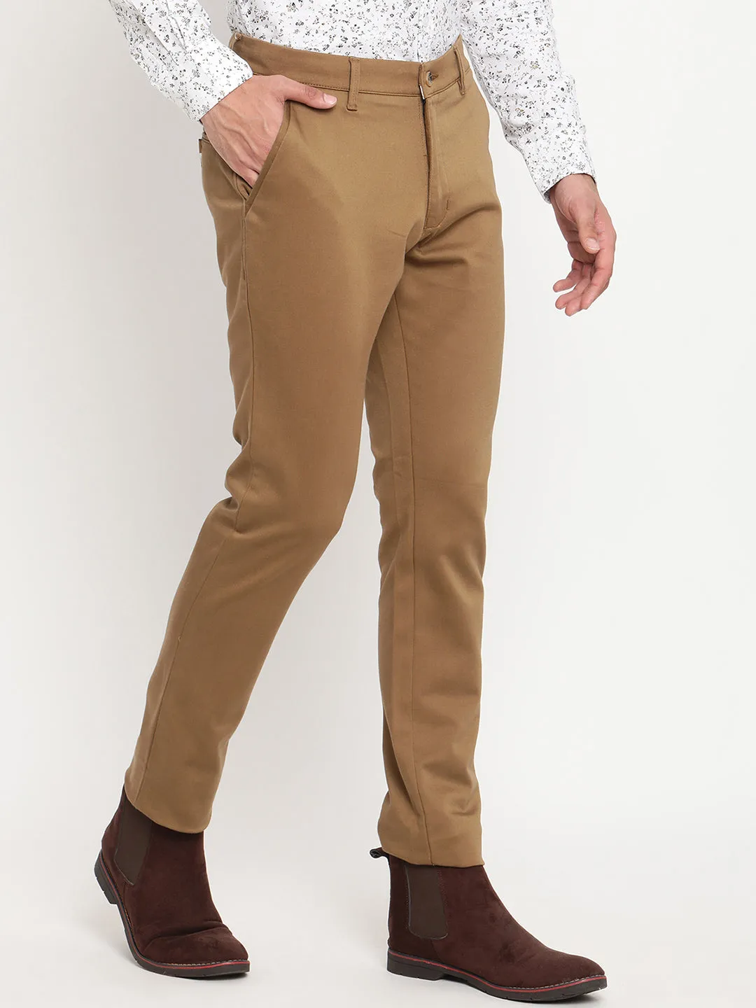 Men's Casual Flat front Camel Brown  Trousers