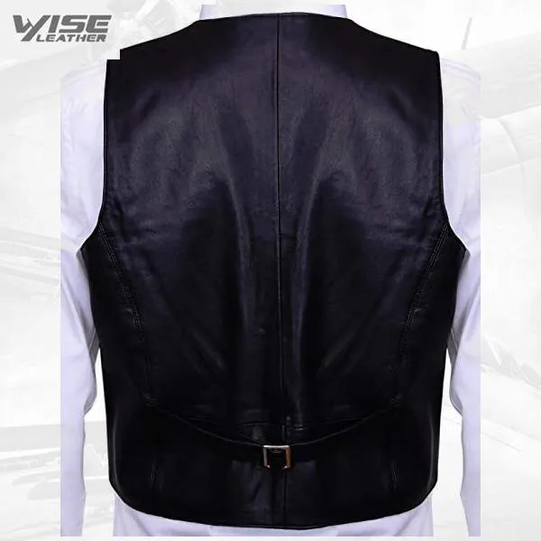 Men's Classic Smart Black Leather Waistcoat