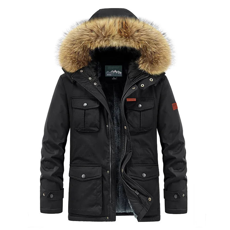 Men's Fur Collar Hooded Fleece Jacket