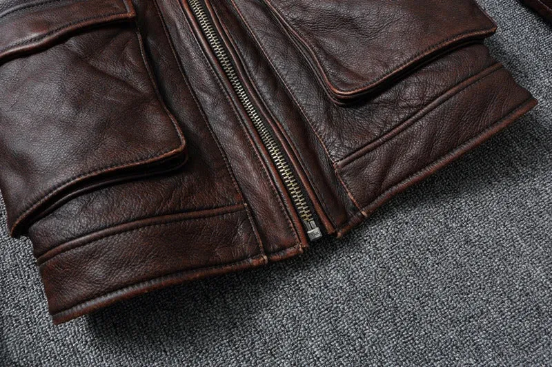 Mens Genuine Leather Biker Jacket: Real Cowhide Winter Coat