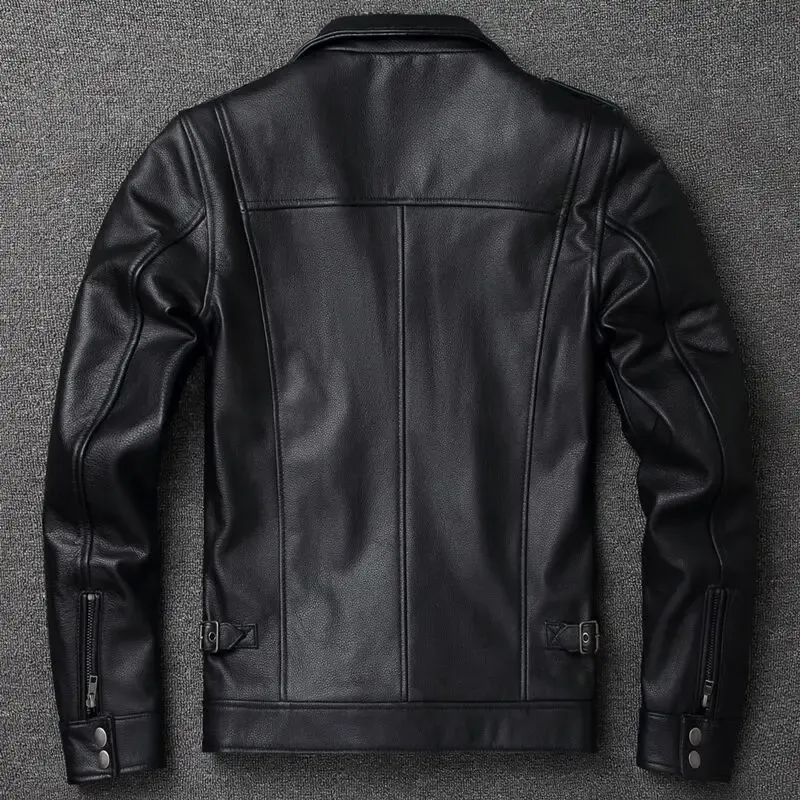 Mens Genuine Leather Biker Jacket: Real Cowhide Winter Coat