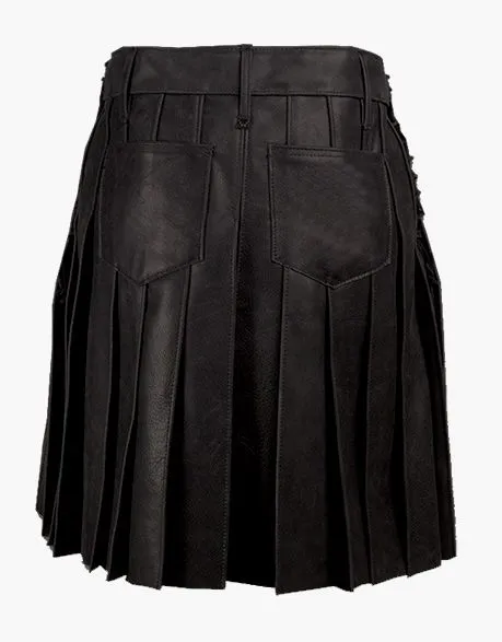 MEN'S KILT IN BLACK PLEATED LEATHER