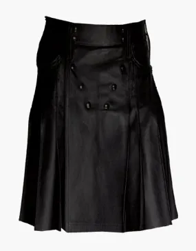 MEN'S KILT IN BLACK PLEATED LEATHER