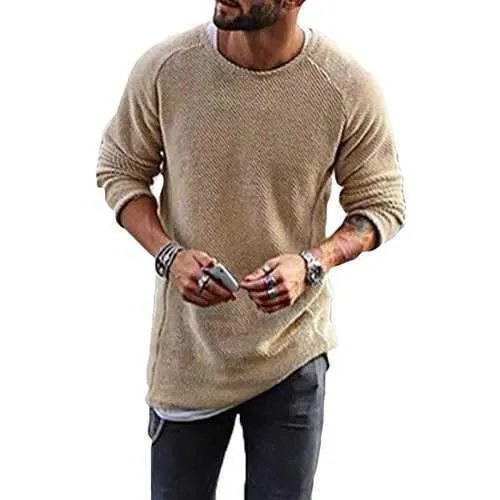 Mens Knit Solid Color Casual Sweater