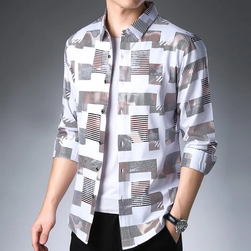 Men's printed long-sleeved shirt