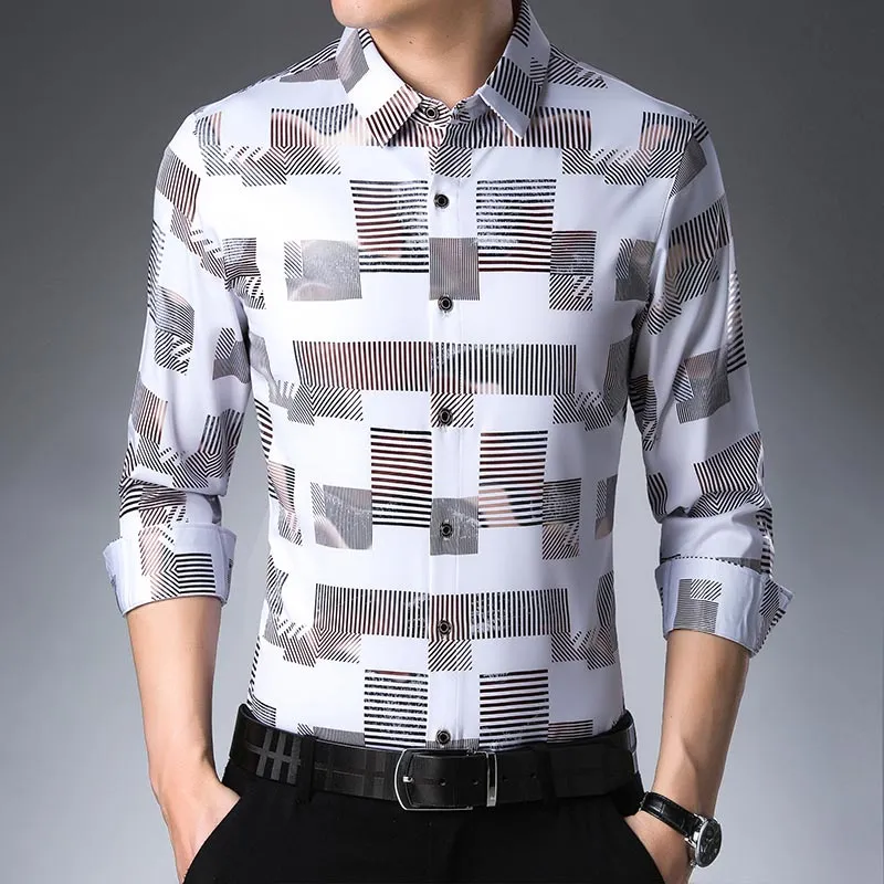 Men's printed long-sleeved shirt