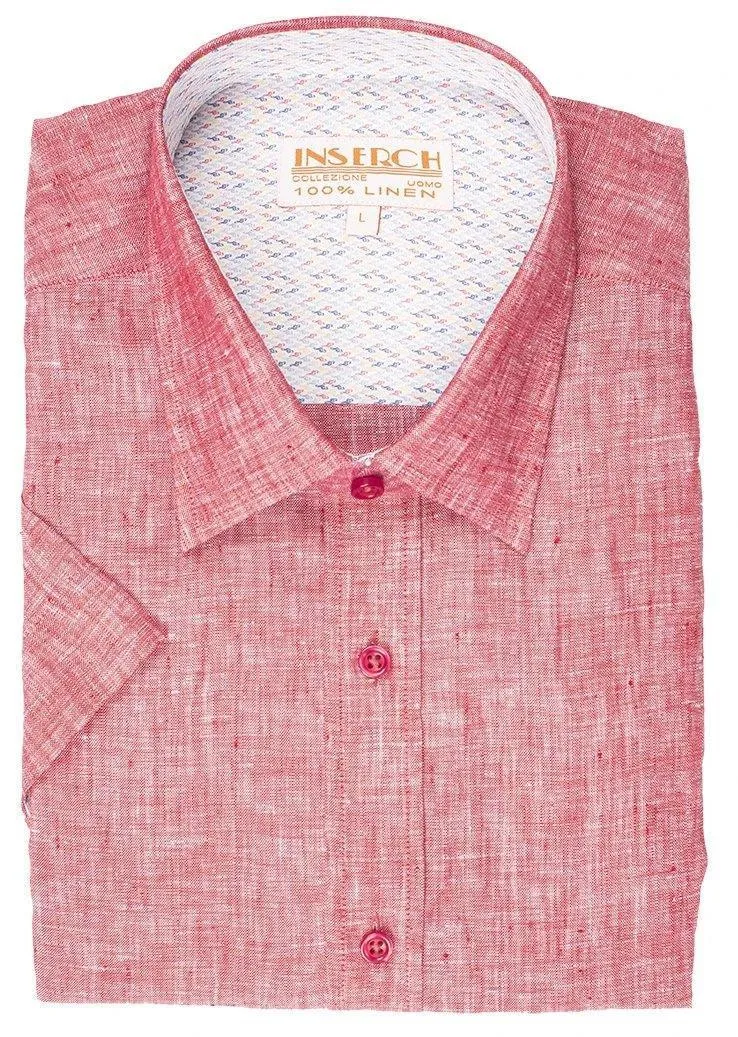 Men's Raspberry Short Sleeves Linen Shirt by Inserch