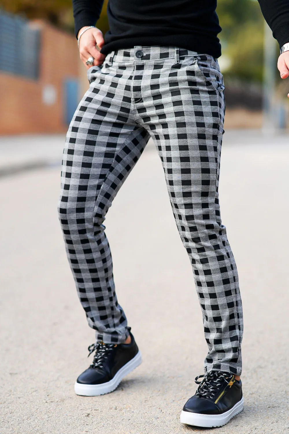 Mens Skinny Plaid Pant