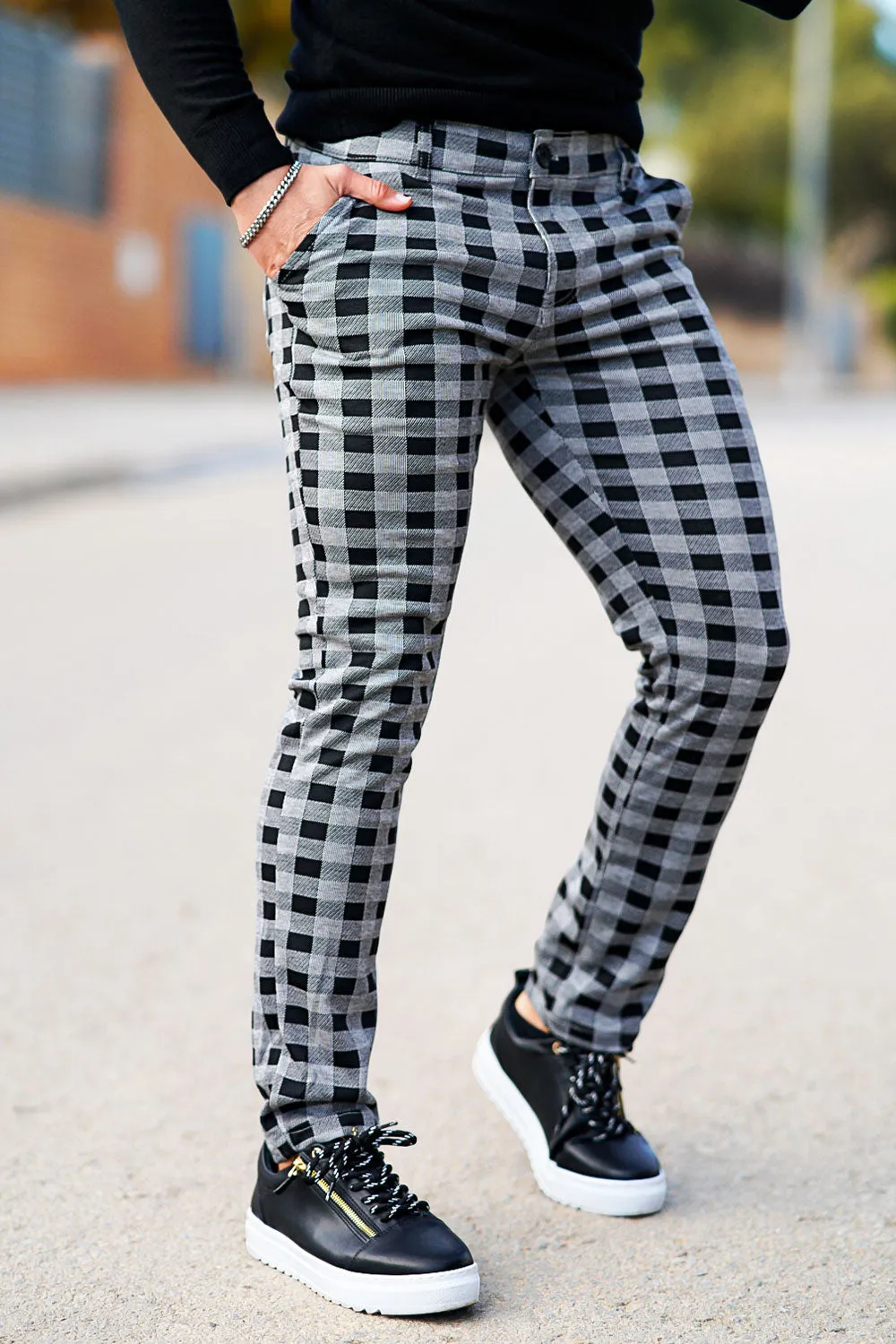 Mens Skinny Plaid Pant