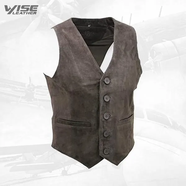 Men's Smart Brown Suede Leather Waistcoat