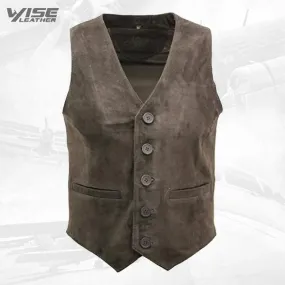 Men's Smart Brown Suede Leather Waistcoat