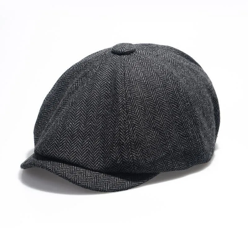 Men's Versatile Herringbone Octagonal Beret Cap