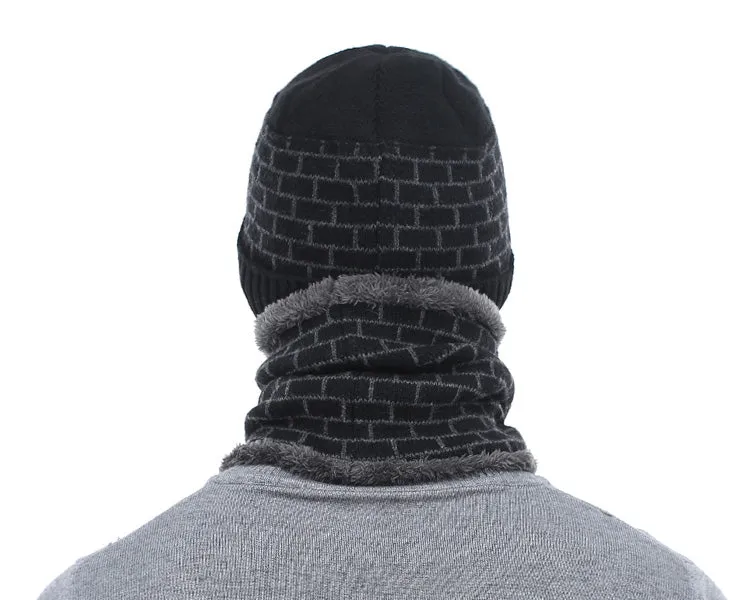 Men's Winter Knitted Cap Beanie   Collar Scarf - Black,Gray,Navy,Red