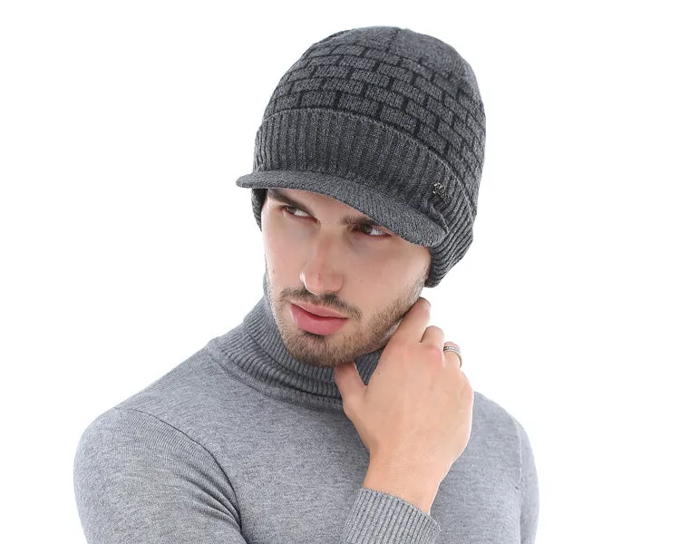 Men's Winter Knitted Cap Beanie   Collar Scarf - Black,Gray,Navy,Red