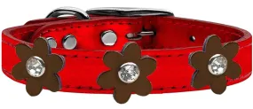 Metallic Flower Leather Collar Metallic Red With Bronze Flowers Size 24