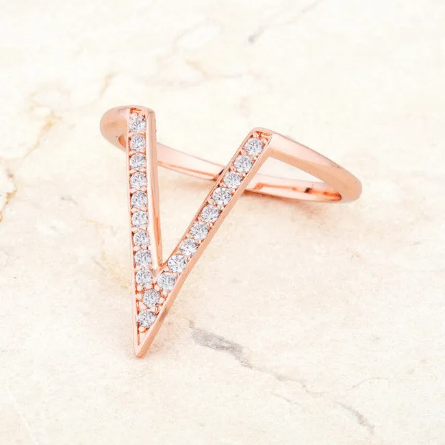 Michelle Rose Gold Delicate V-Shape  Fashion Ring | 0.2ct