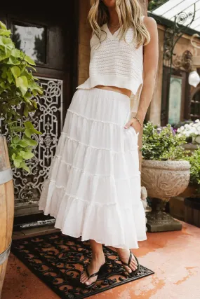 Minerva Tiered Midi Skirt in White - FINAL SALE