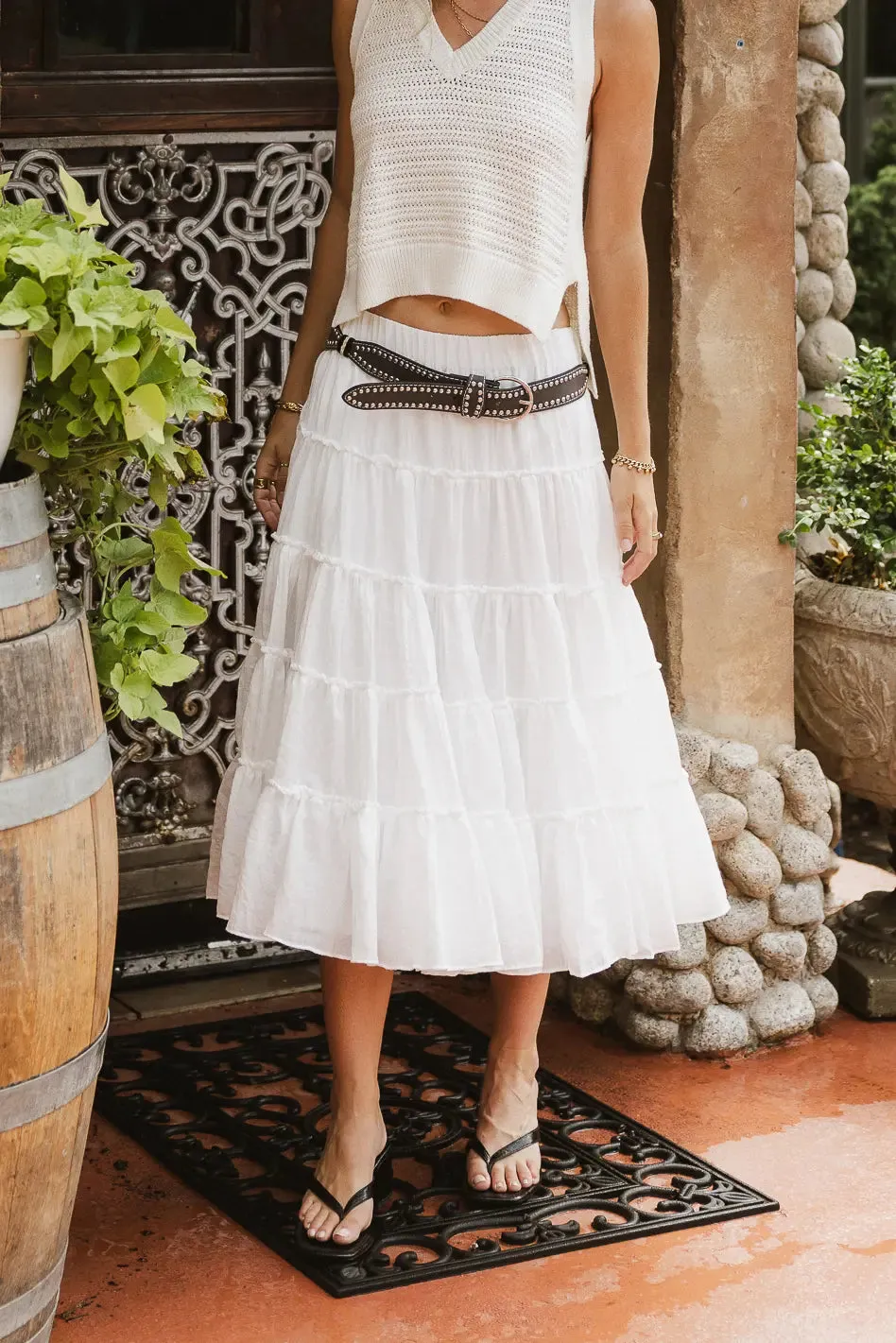 Minerva Tiered Midi Skirt in White - FINAL SALE