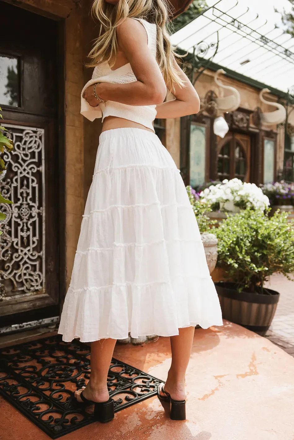 Minerva Tiered Midi Skirt in White - FINAL SALE