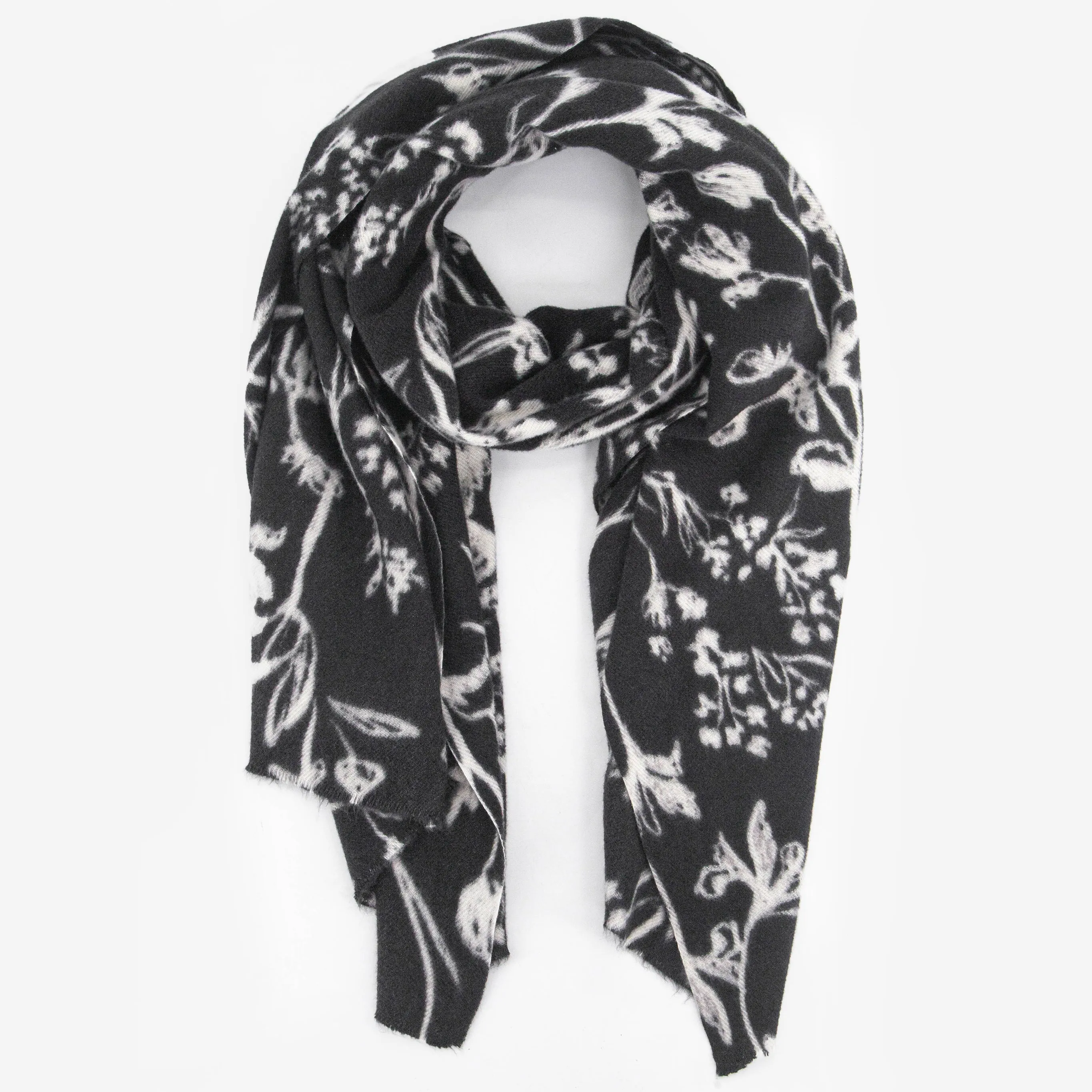 Minnie Midweight Scarf - Black, Vintage Floral