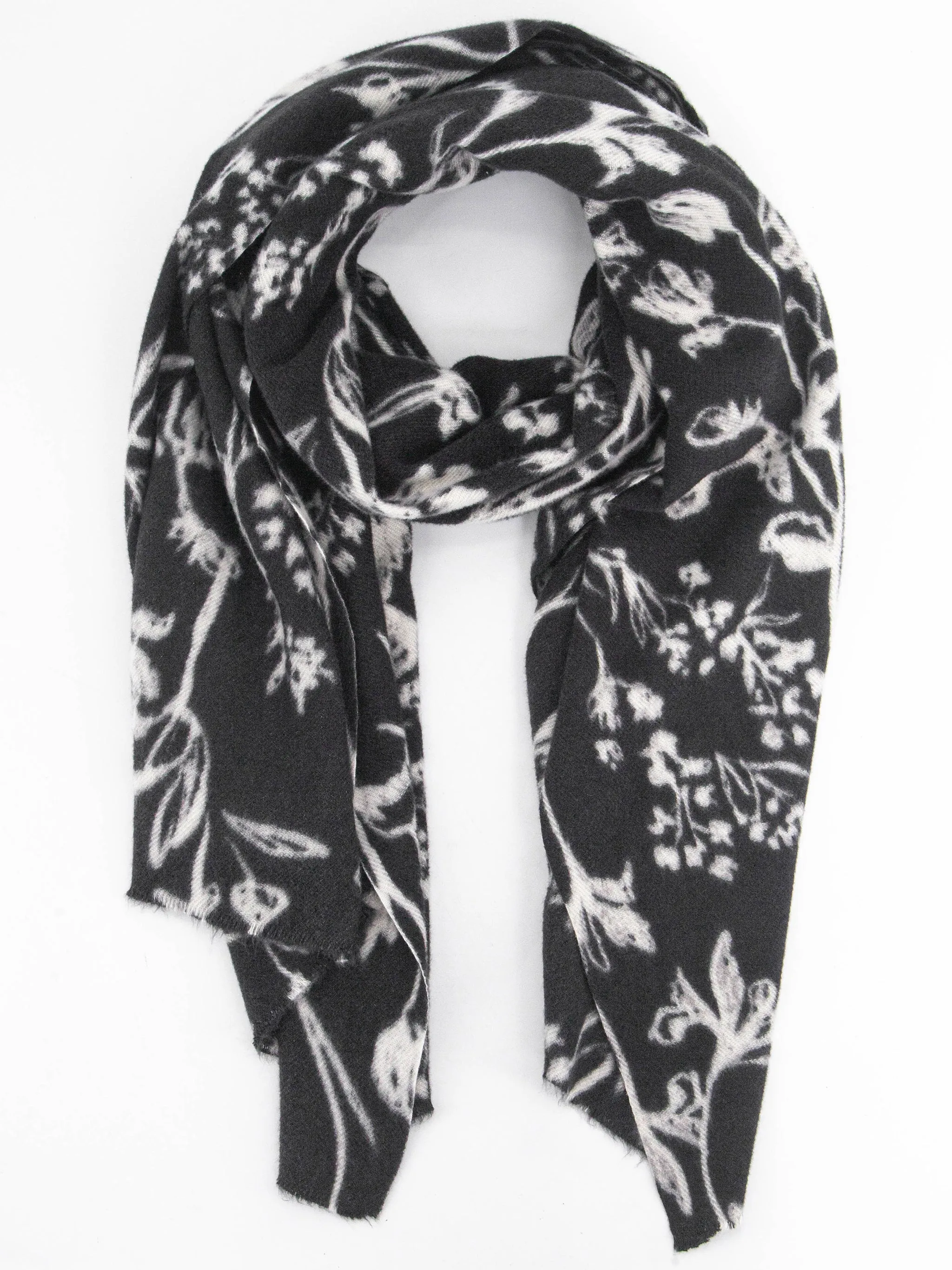 Minnie Midweight Scarf - Black, Vintage Floral