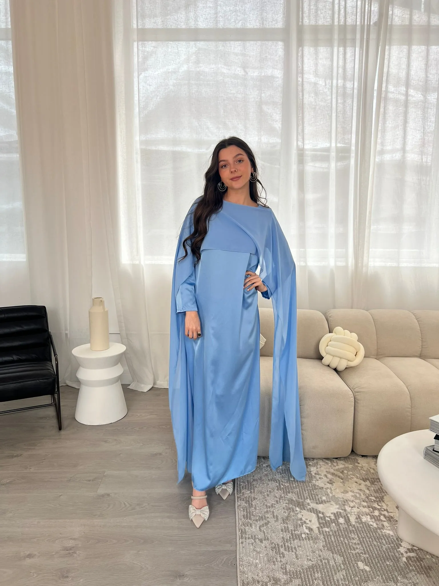 Miri Cape Dress - Sky Blue