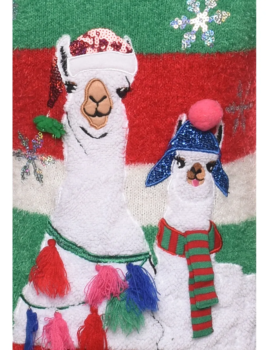 Multi-Colour Llama Design Christmas Jumper - XS