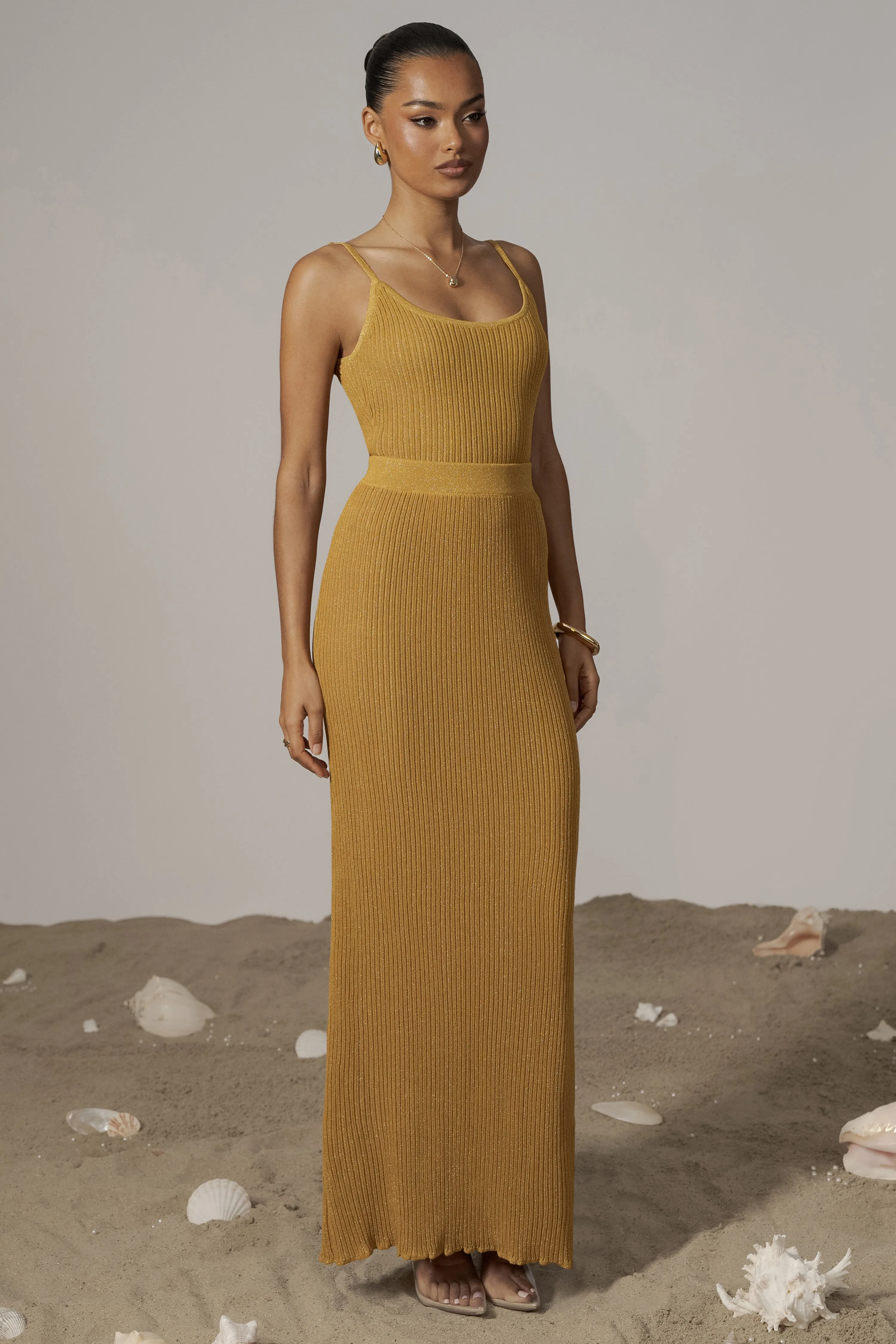 Mustard Serena Ribbed Skirt Set