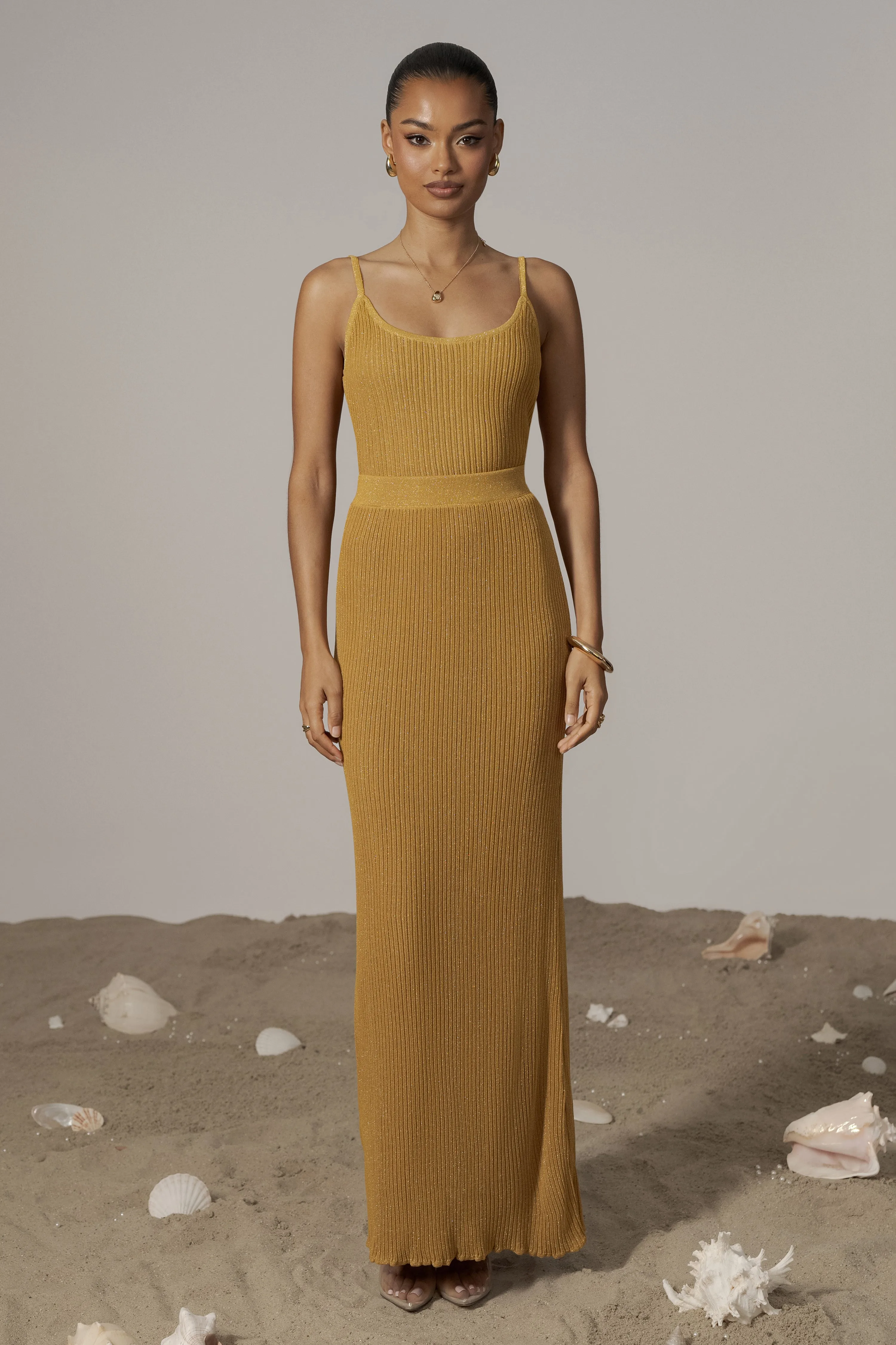 Mustard Serena Ribbed Skirt Set