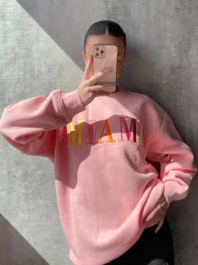 Nailah MIAMI Embroidered Oversized Sweatshirt Jumper In Pink