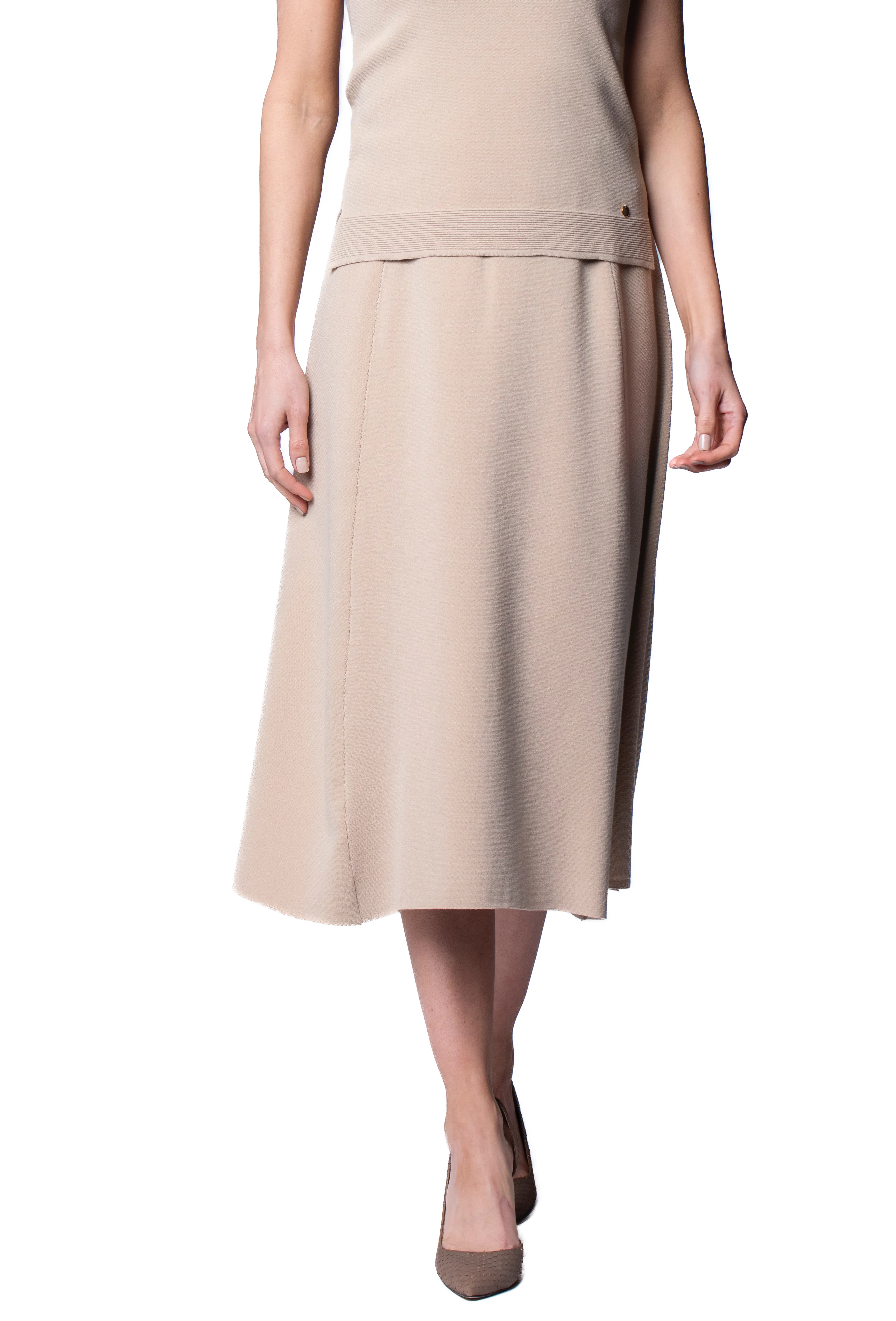 Natalie A-Line Midi Skirt - Warm Beige