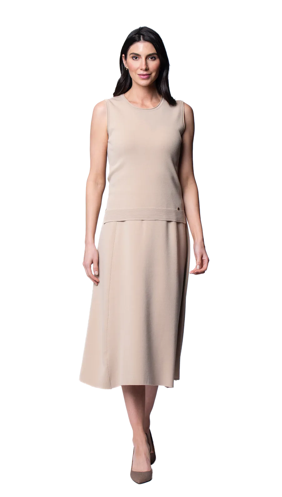 Natalie A-Line Midi Skirt - Warm Beige