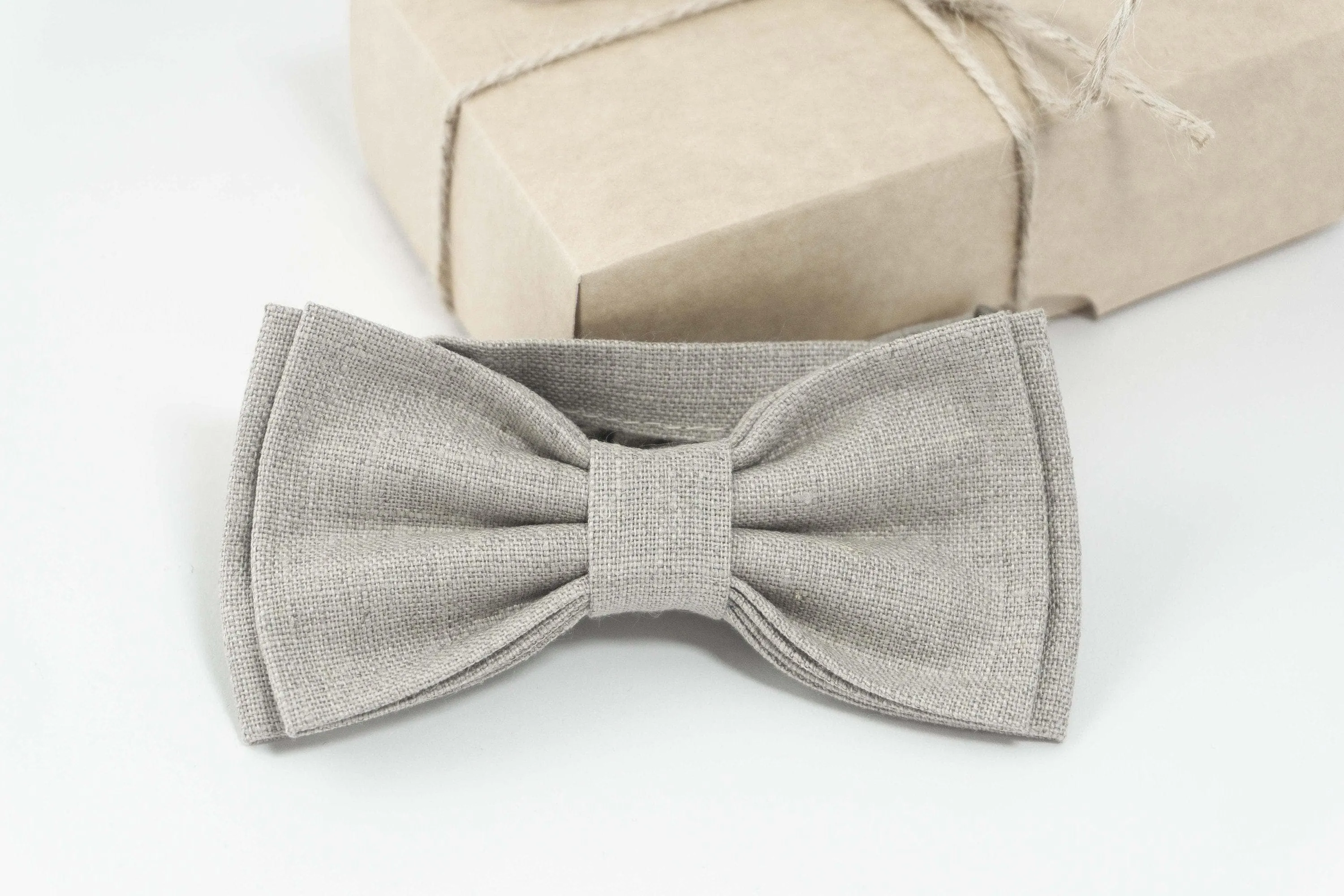 Natural linen color bow tie | Gray boys ties