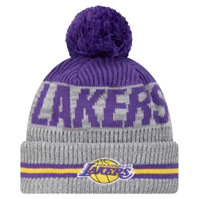 New Era Los Angeles Lakers Gray Sport Night Runner Cuffed Knit With Pom