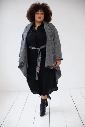 NEW! Wool Cape Coat Cocoon Black White