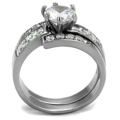 No Plating Stainless Steel Ring with AAA Grade CZ in Clear for Women Style TK2616