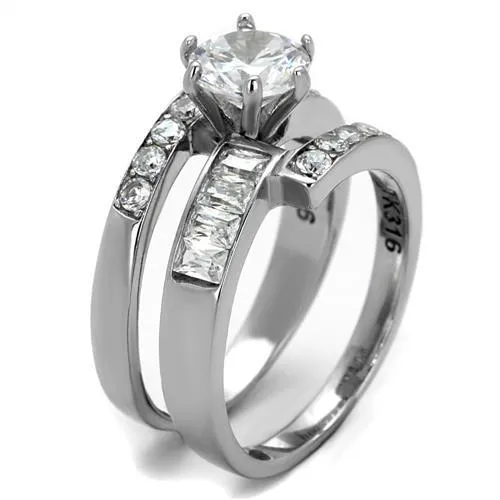 No Plating Stainless Steel Ring with AAA Grade CZ in Clear for Women Style TK2616