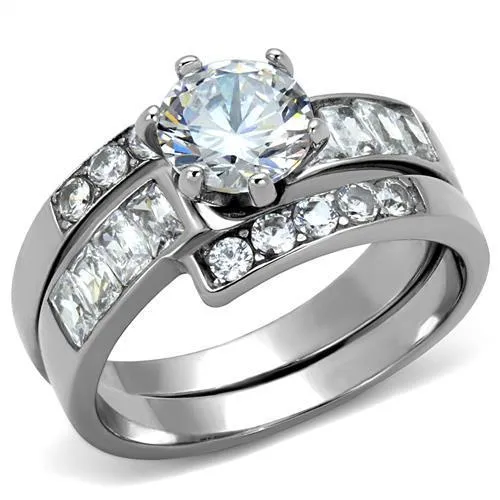 No Plating Stainless Steel Ring with AAA Grade CZ in Clear for Women Style TK2616