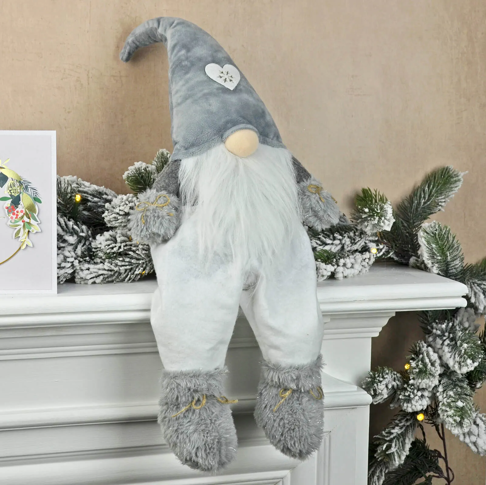 Novelty Sitting Gonk Christmas Shelf Decoration Grey White 55cm