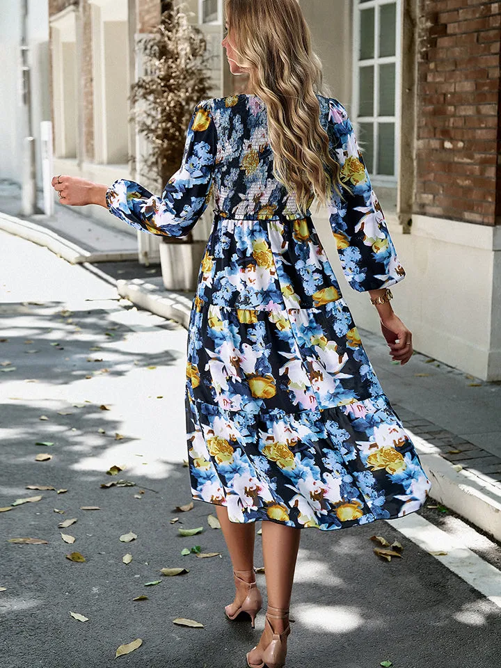 Nsquared Floral Print Smocked Midi Dress