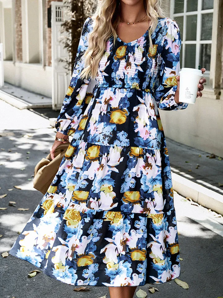 Nsquared Floral Print Smocked Midi Dress