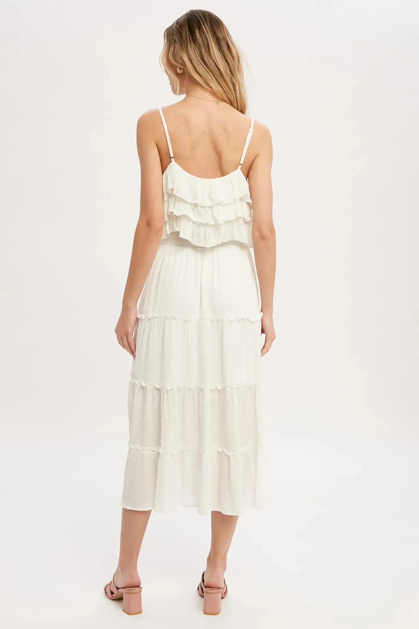 Off-White Swiss Dot Frill Tiered Midi dress